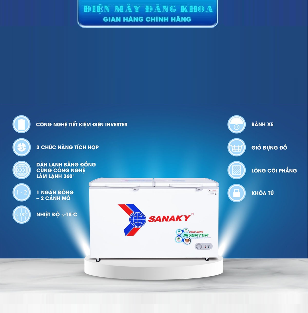 Tủ đông Sanaky Inverter 410 lít VH-5699HY3