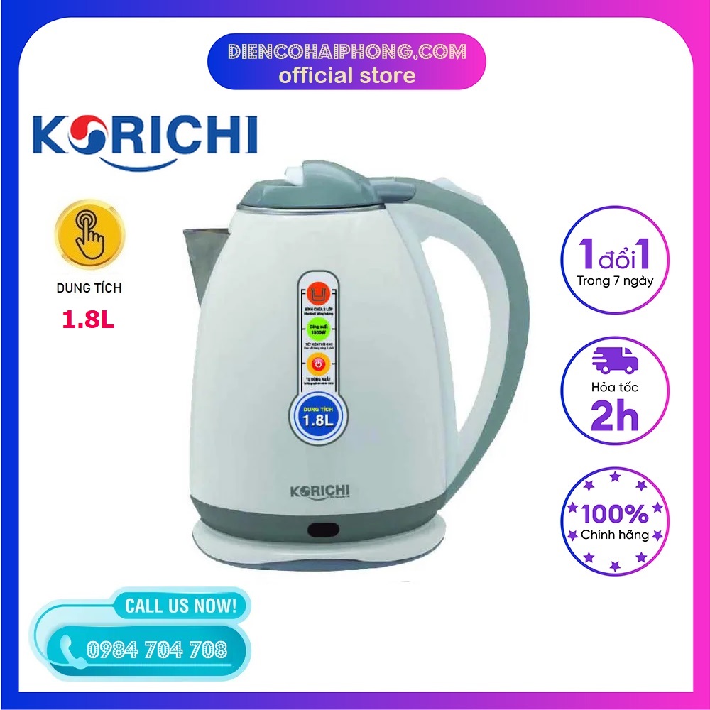 Ấm đun nước siêu tốc chính hãng KORICHI KRC-5182 1.8 lít bảo hành 12 tháng
