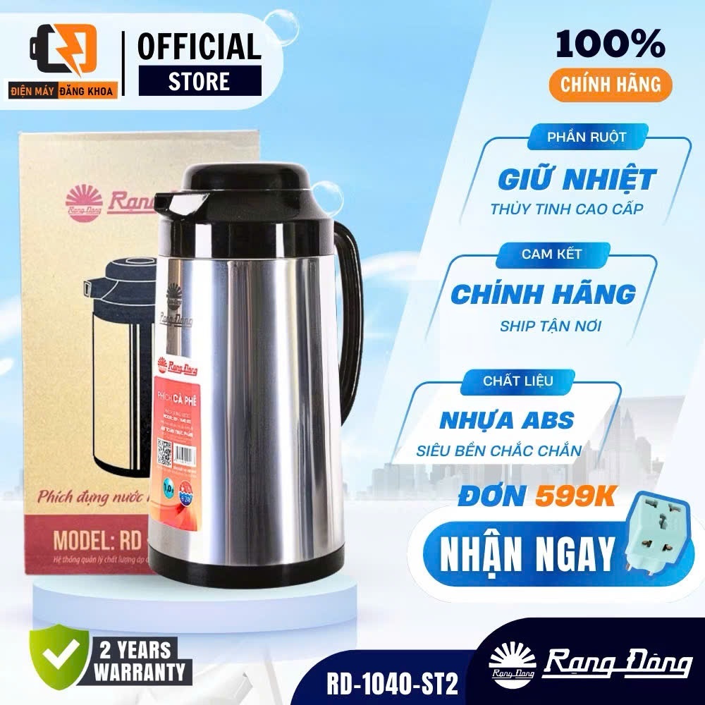 Phích nước Rạng Đông 1l giữ nhiệt vỏ inox RD-1040 ST2