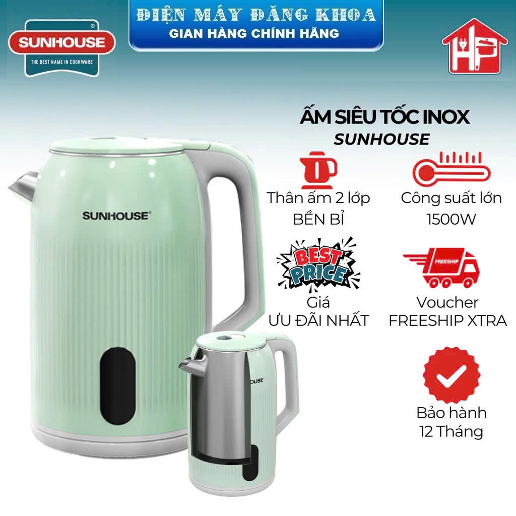 ẤM SIÊU TỐC INOX 2 LỚP 2.8L SUNHOUSE SHD1364