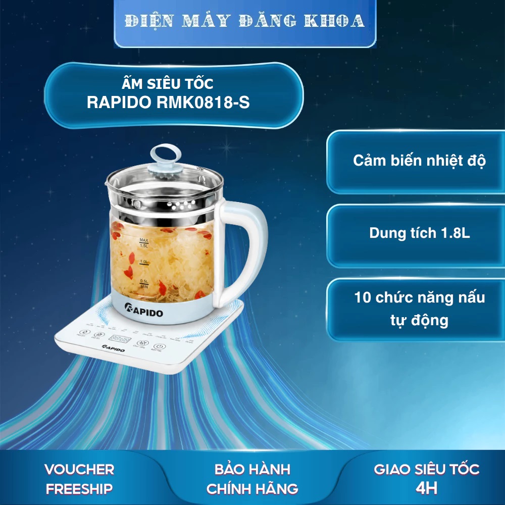 Ấm điện đa năng Rapido RMK0818-S dung tích 1.8 lít