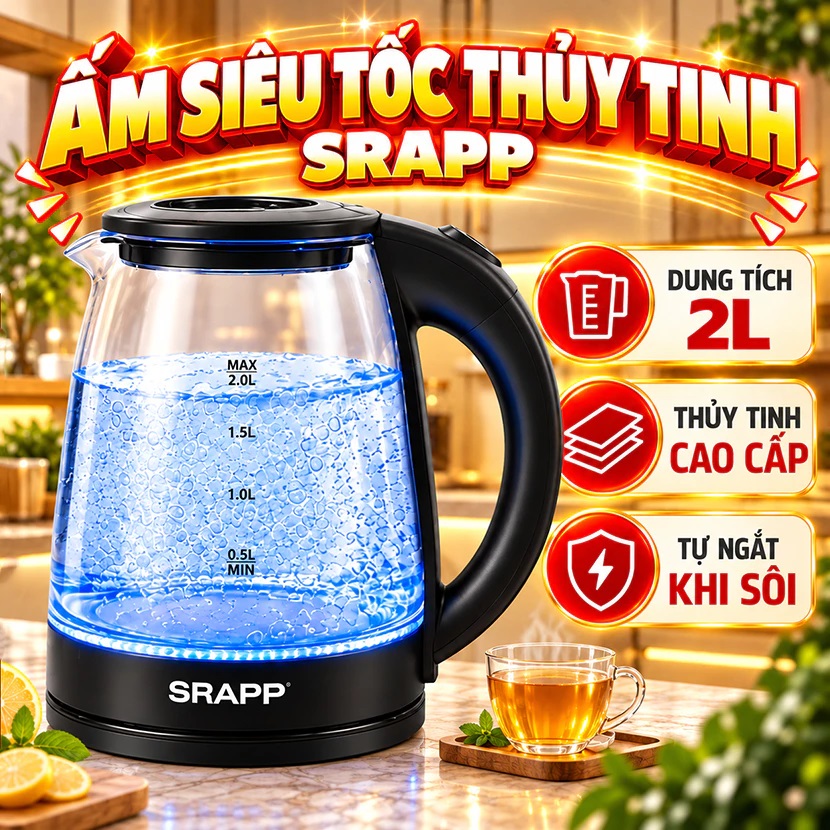 Ấm Siêu Tốc Thủy Tinh SRAPP SH-ST204B 2L