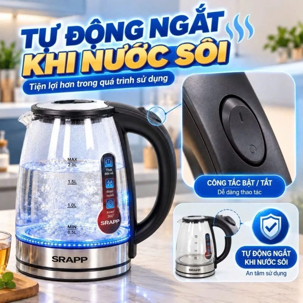 Ấm Siêu Tốc Thủy Tinh SRAPP ST204A Dung Tích 2L