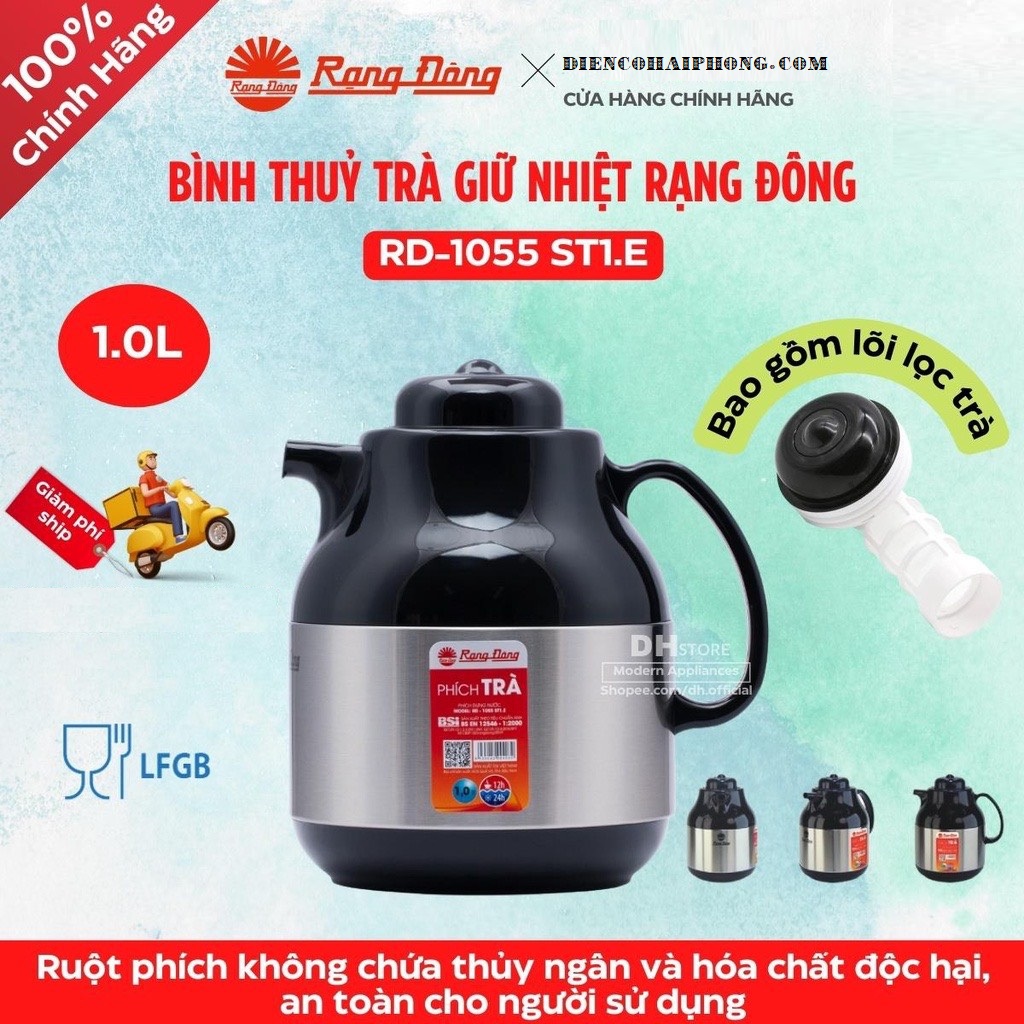 Bình Trà Giữ Nhiệt Inox Rạng Đông RD 1055 ST1.E (1L)