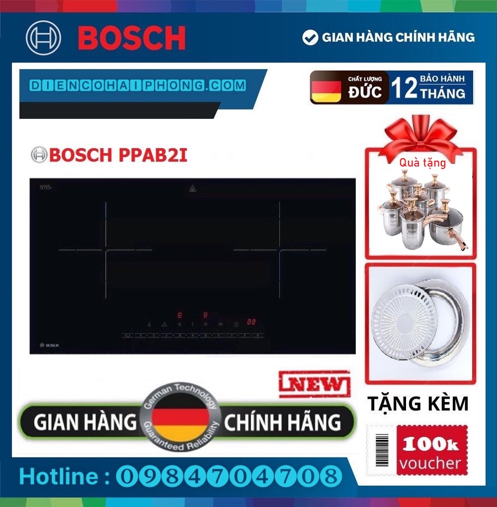 BẾP TỪ ĐÔI BOSCH PPAB2I ( tặng bộ nồi chảo )
