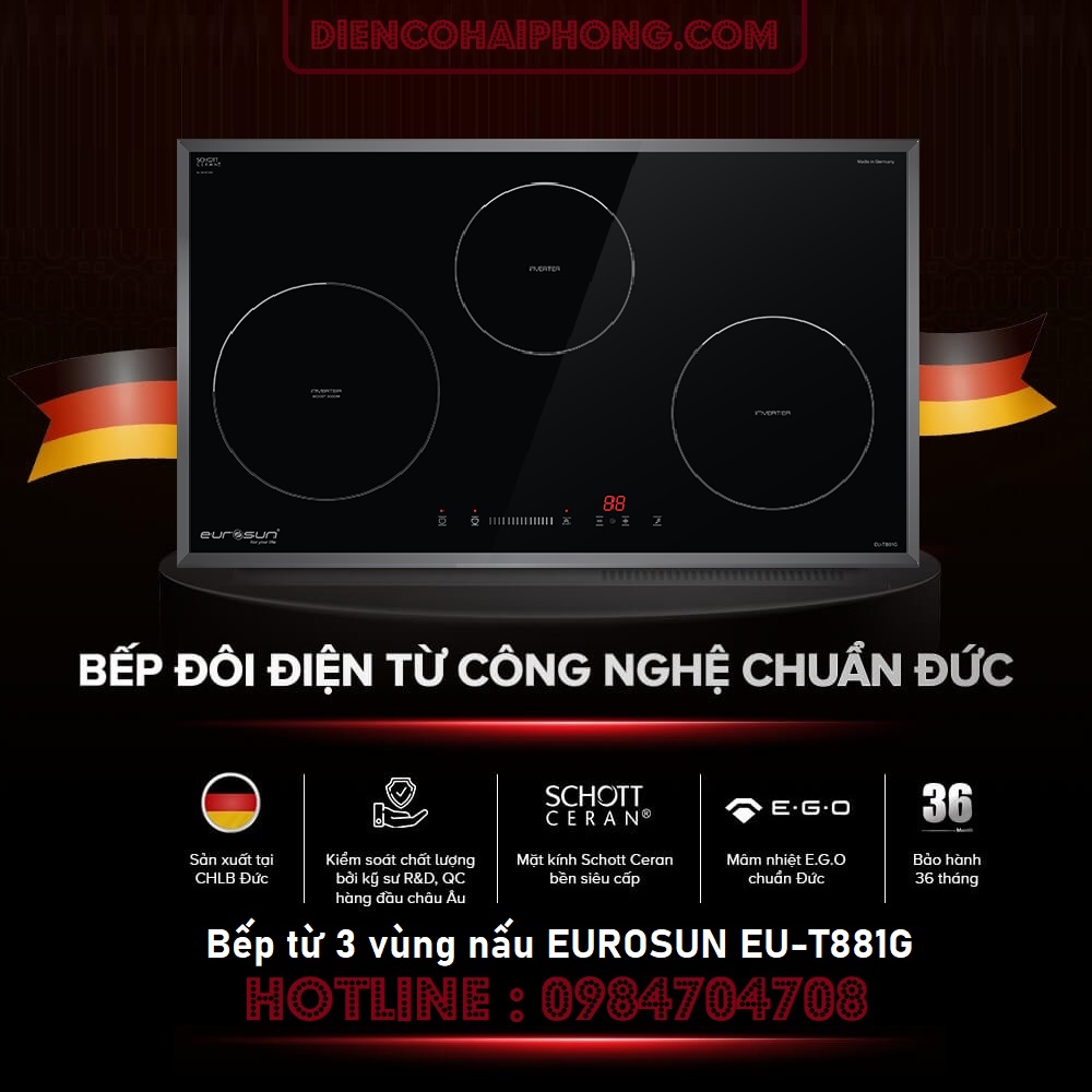 Bếp từ Eurosun EU-T881G mặt kính Schott Ceran nhập khẩu Đức