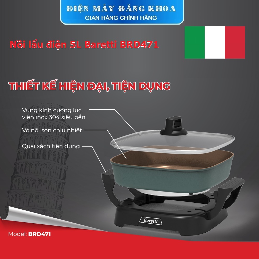 LẨU ĐIỆN BARETTI BRD471, Dung tích lớn 5L