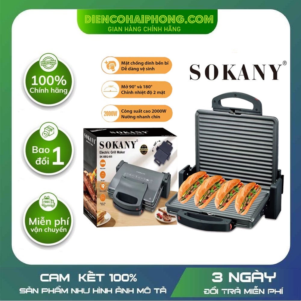 Máy kẹp nướng bánh mì Sokany SK-855 2000W( Dùng cho hàng quán )