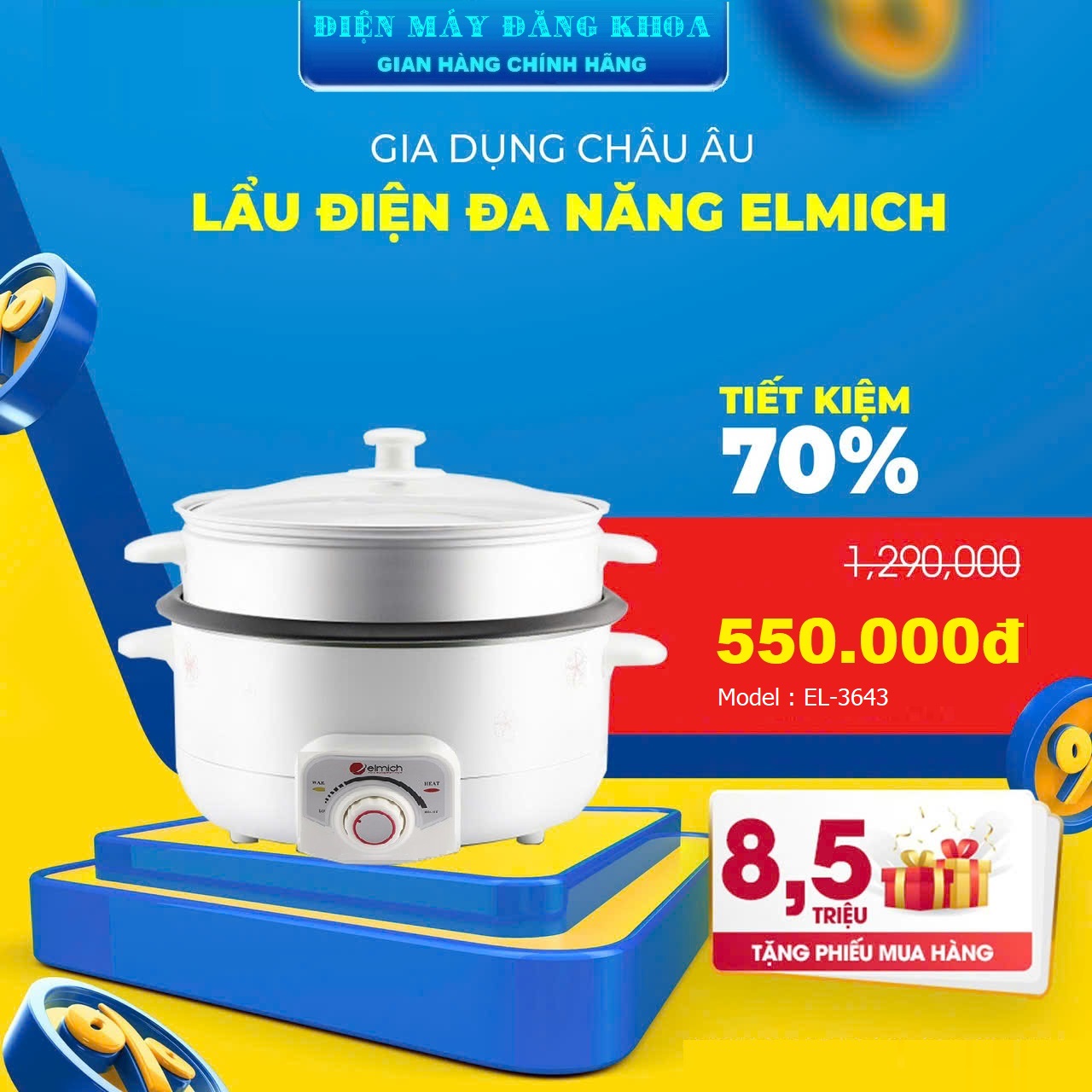 Nồi Lẩu Hấp Điện Đa Năng 2 Tầng Elmich EL-3643