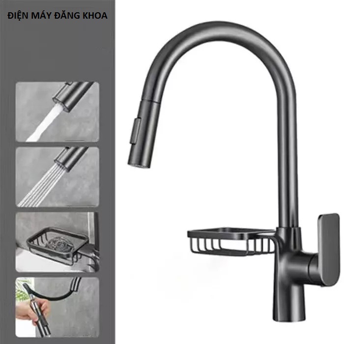 Vòi rửa bát 1 đường lạnh sus304 dây rút Phủ Nano