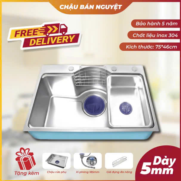 Chậu Rửa Bát Bán Nguyệt 1 Hố Inox 304 7546