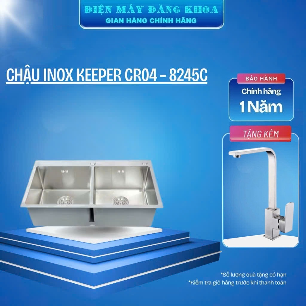 Combo Chậu rửa bát Sus304 8245 và vòi vuông nóng lạnh