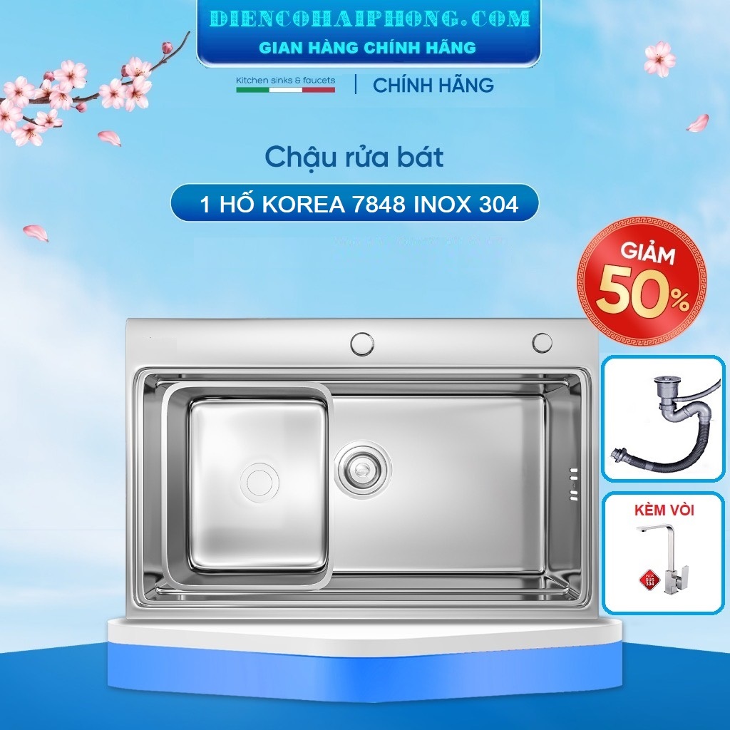 Combo CHẬU vòi RỬA BÁT 1 HỐ KOREA 7848 INOX 304