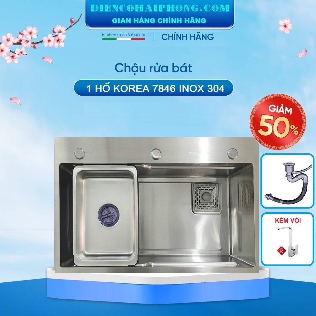 Combo CHẬU vòi RỬA BÁT 1 HỐ KOREA 7846 INOX 304