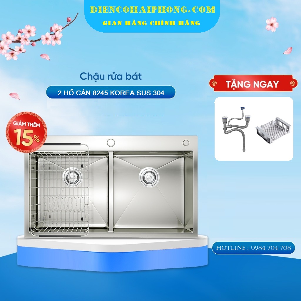 CHẬU RỬA BÁT 2 HỐ CÂN 8245 SUS 304