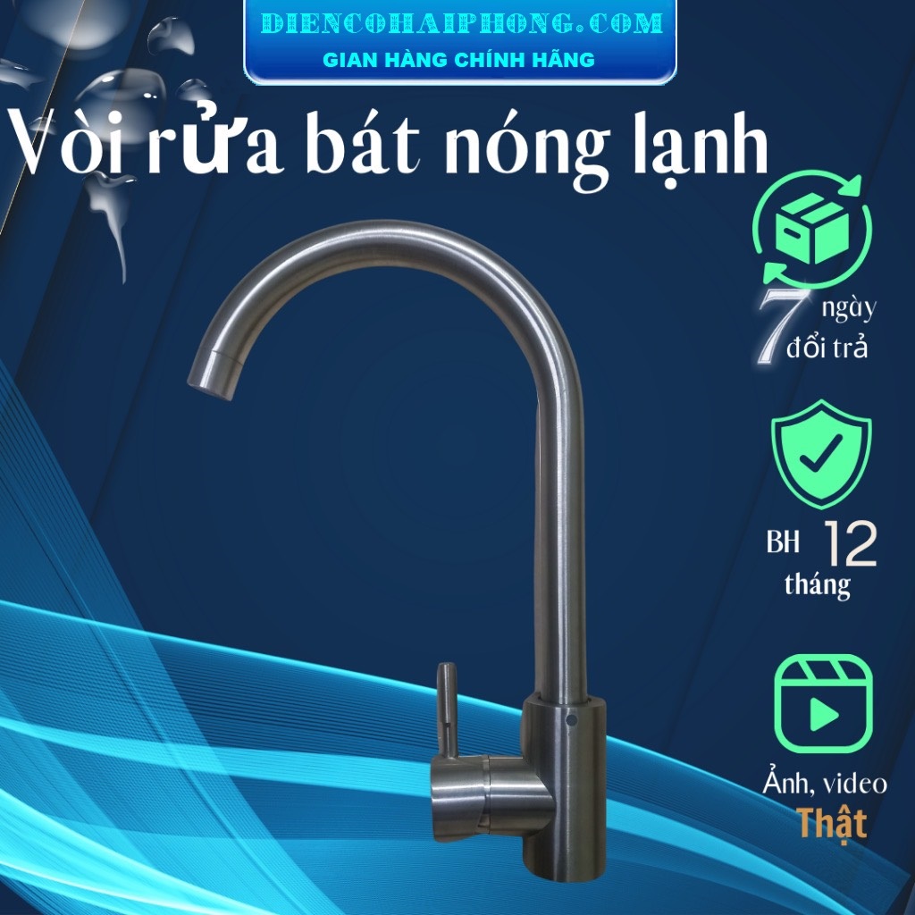 Vòi rửa chén nóng, lạnh inox 304 cần cứng