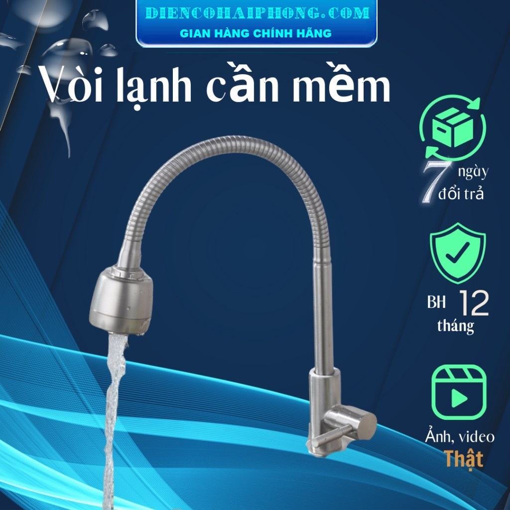 Vòi rửa Bát 1 đường lạnh inox 304 cần mềm