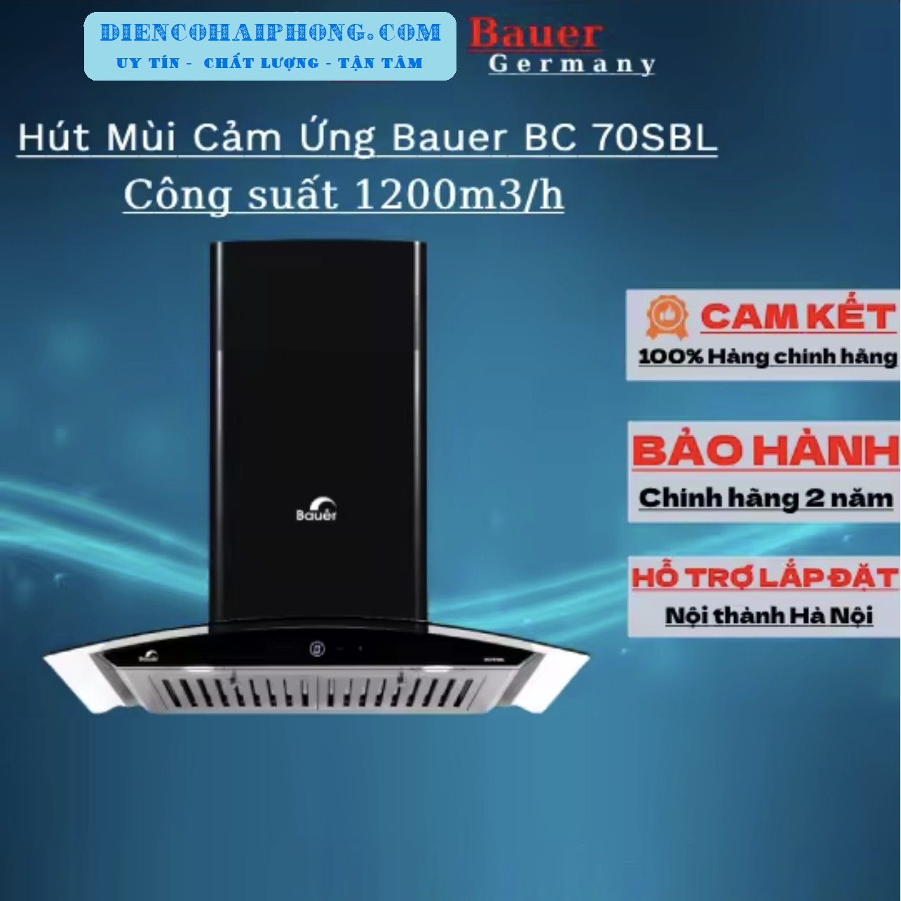 MÁY HÚT MÙI KÍNH CONG CẢM ỨNG BAUER BC-70SBL