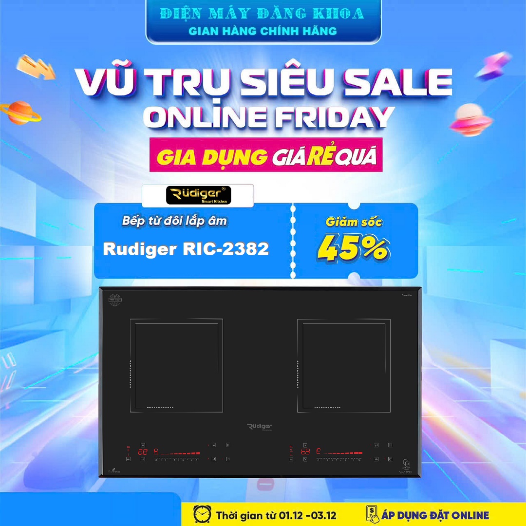 Bếp từ đôi Rudiger RIC-2382 (tặng bộ nồi , nồi chiên)