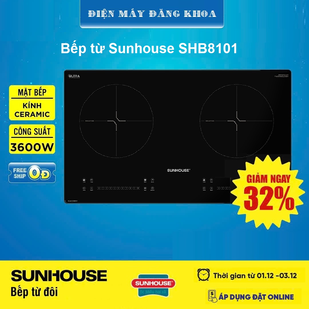 Bếp đôi điện từ SUNHOUSE SHB8101
