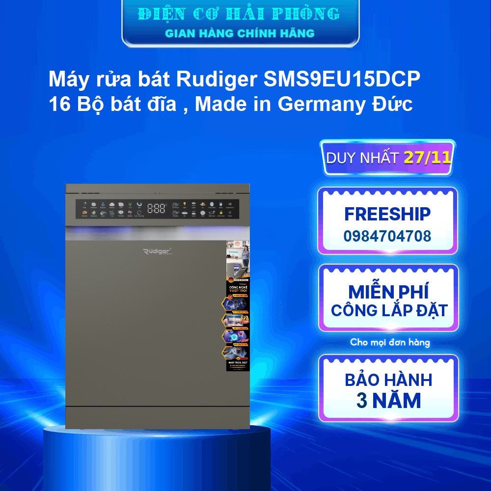 Máy rửa bát Rudiger SMS9EU15DCP 16 bộ nk Đức