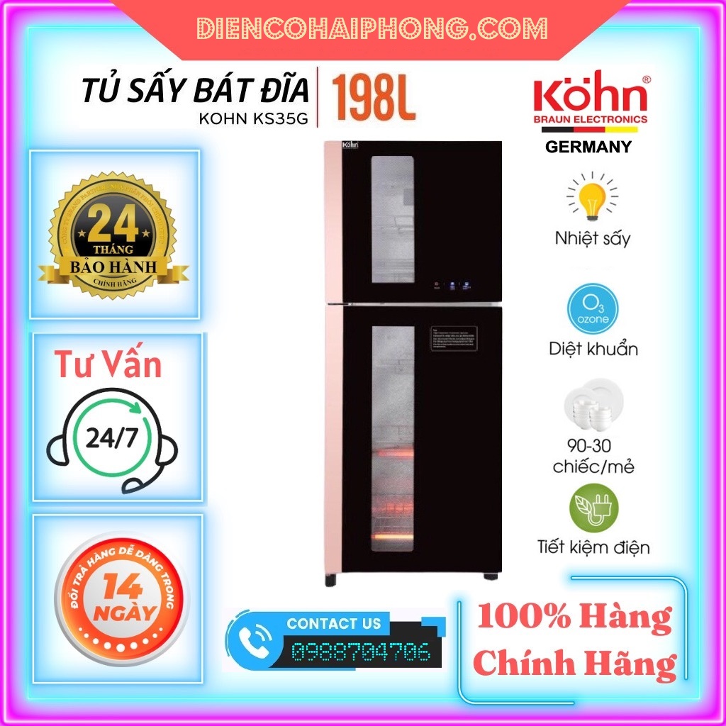 Máy Sấy Bát Đĩa Diệt Khuẩn Braun Kohn 198LÍT KS35G