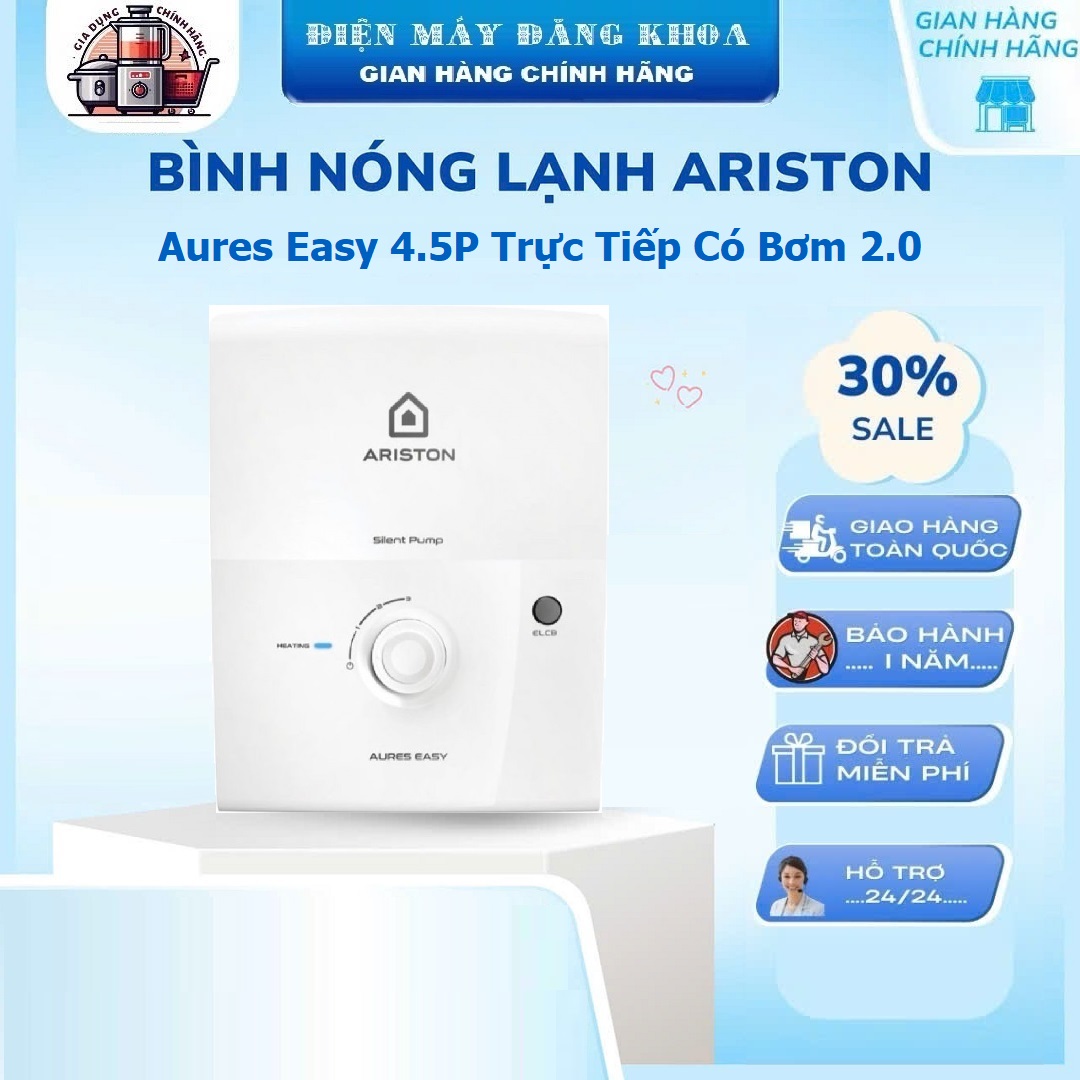 Máy Nước Nóng Ariston Aures Easy 4.5P Trực Tiếp Có Bơm 2.0