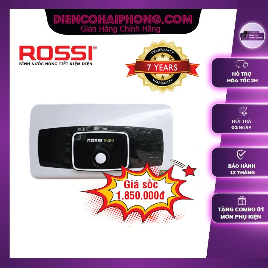 Bình tắm nóng lạnh Rossi Puro 30 lít ngang RPO 30SL