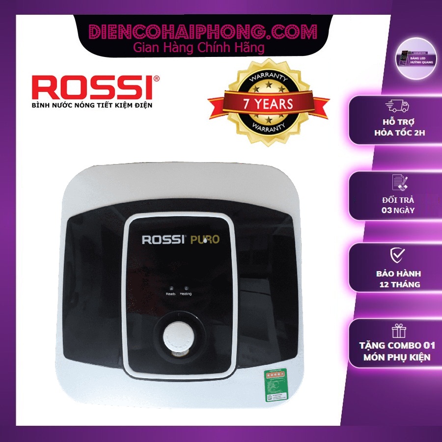 Bình tắm nóng lạnh Rossi Puro 30 lít vuông RPO 30SQ
