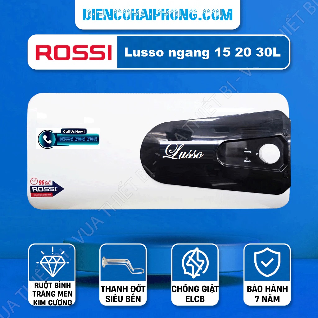 Bình nóng lạnh Rossi Lusso LS20SQ 20 lít ngang