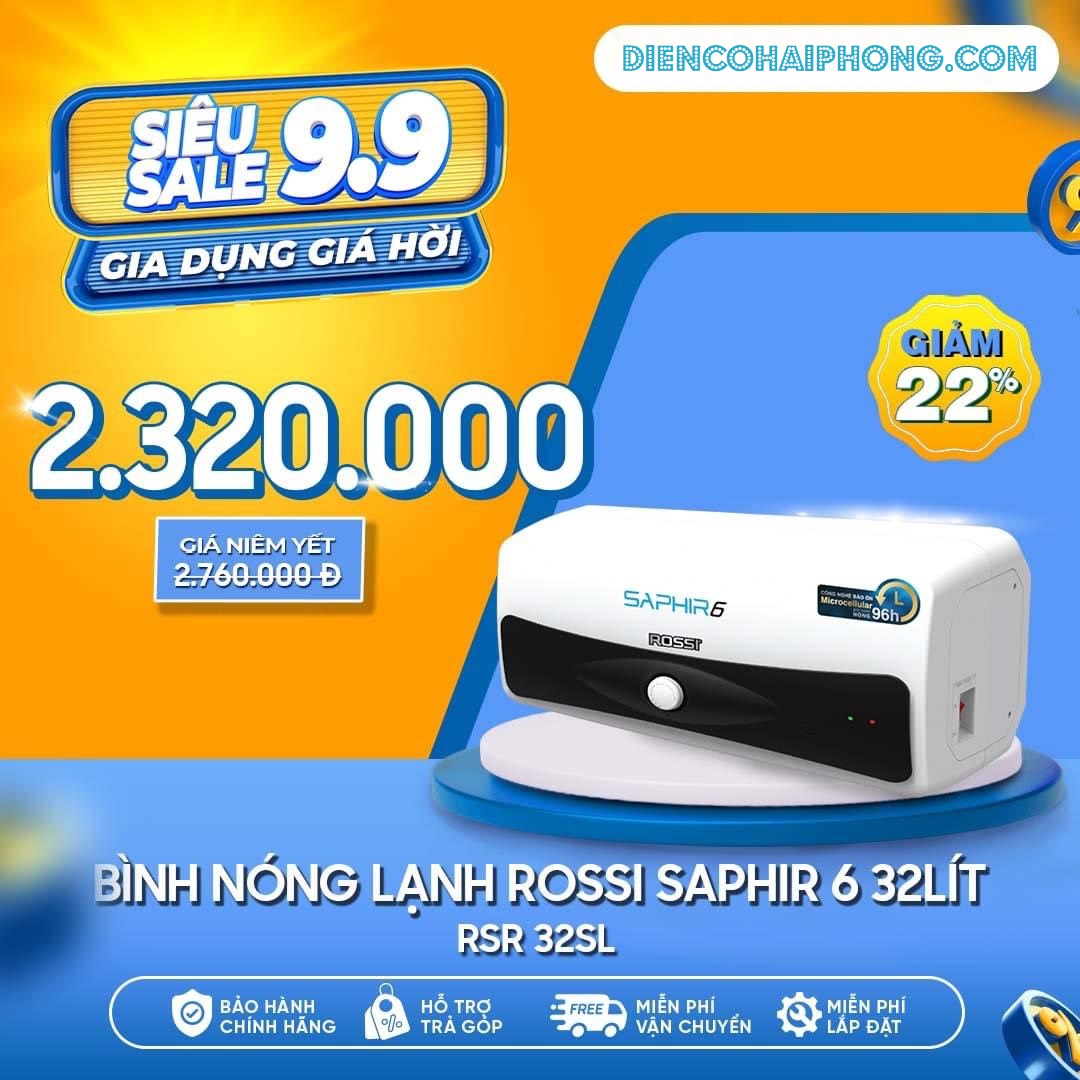 Bình nóng lạnh Rossi Saphir RS-22SL - 22 lít tặng dây cấp công lắp