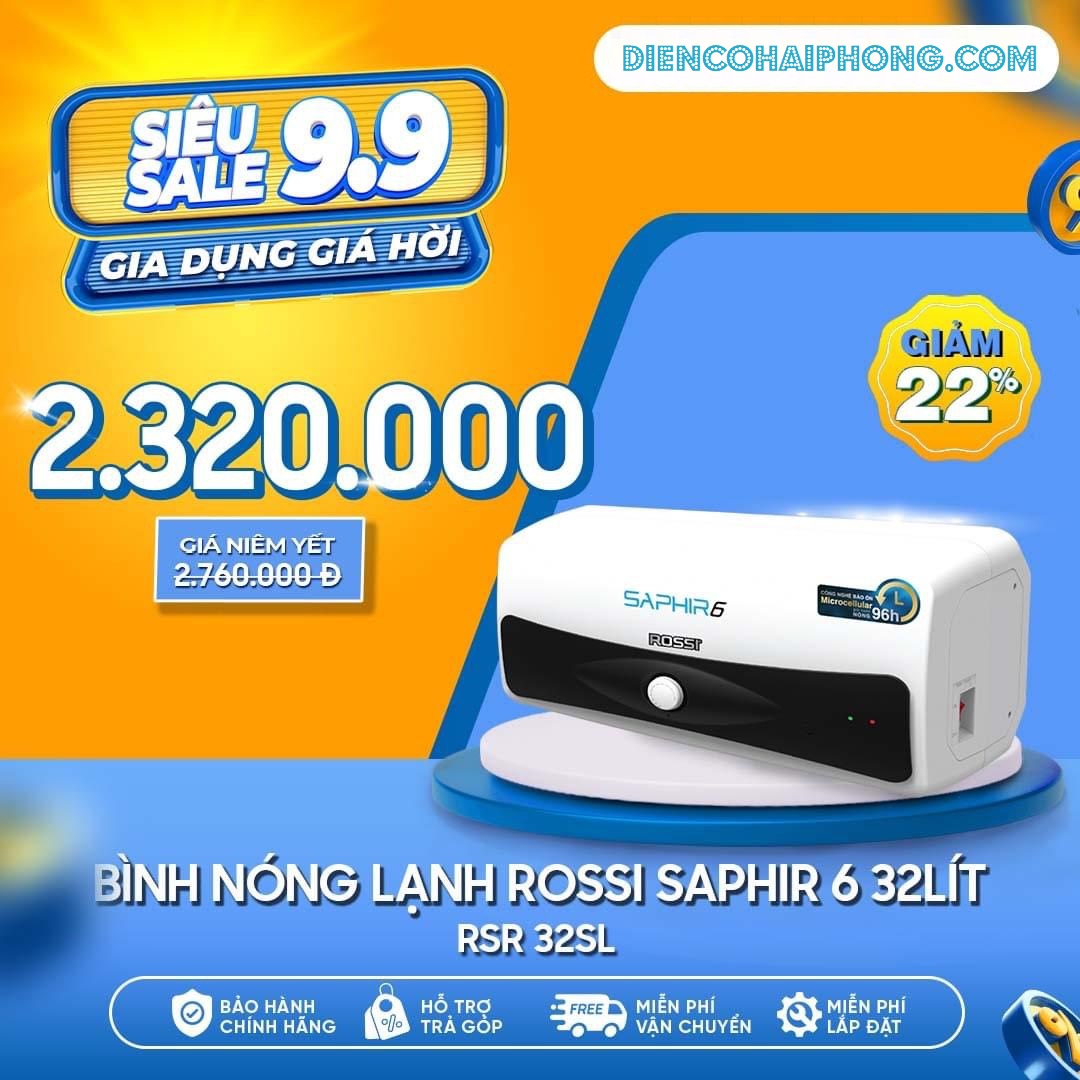 Bình nóng lạnh Rossi Saphir RS-32SL - 30 lít ngang