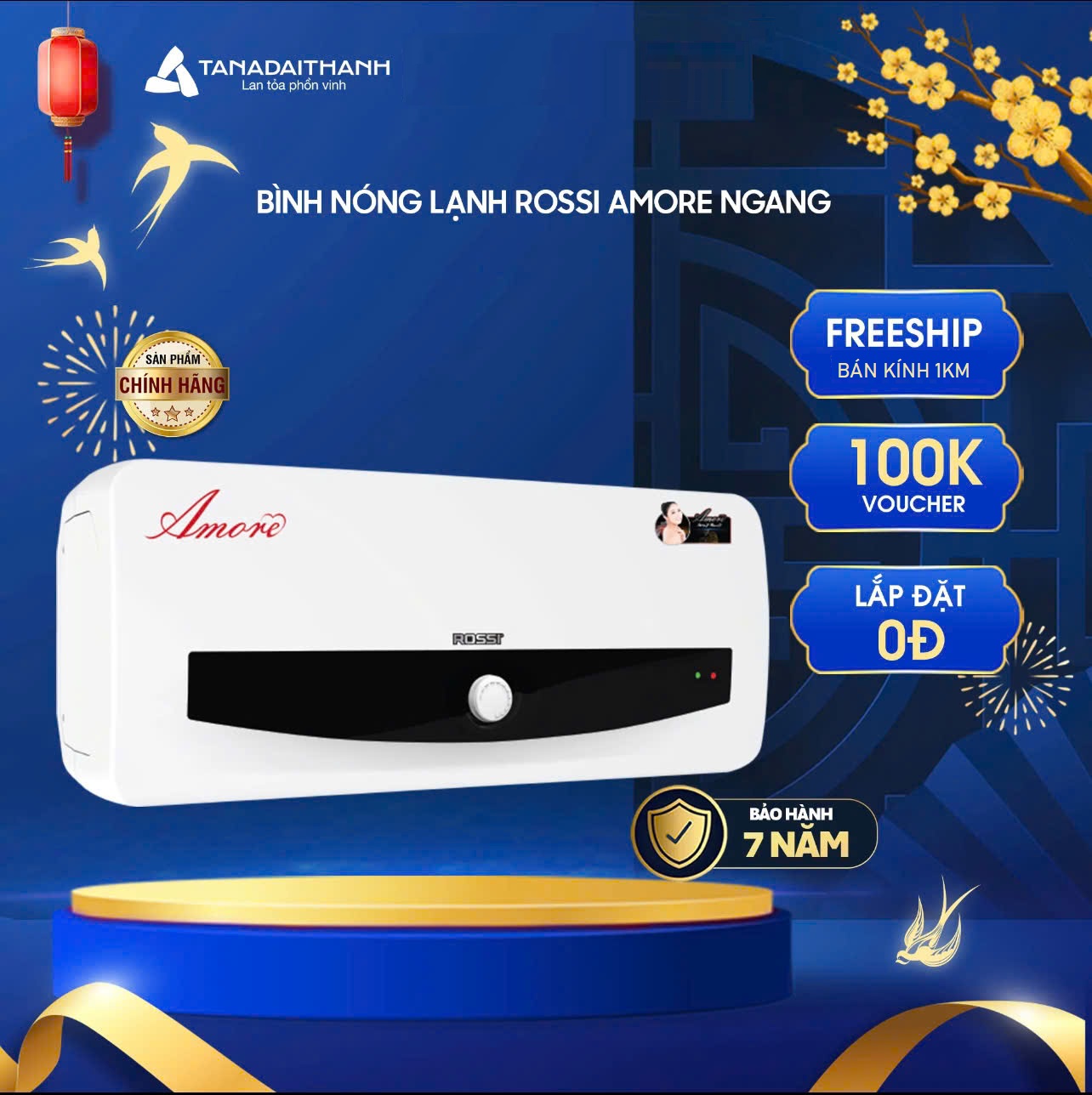Bình nóng lạnh Rossi AMORE 30l ngang RAM30SL