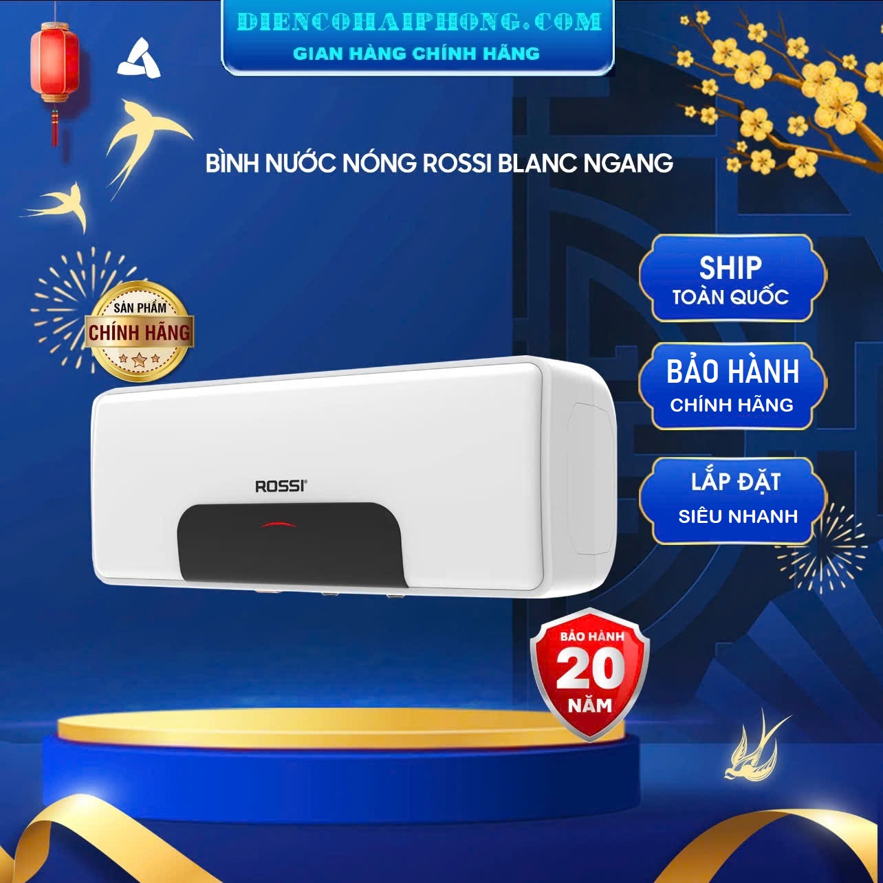 Bình nóng lạnh gián tiếp Rossi Blanc Ngang 30L