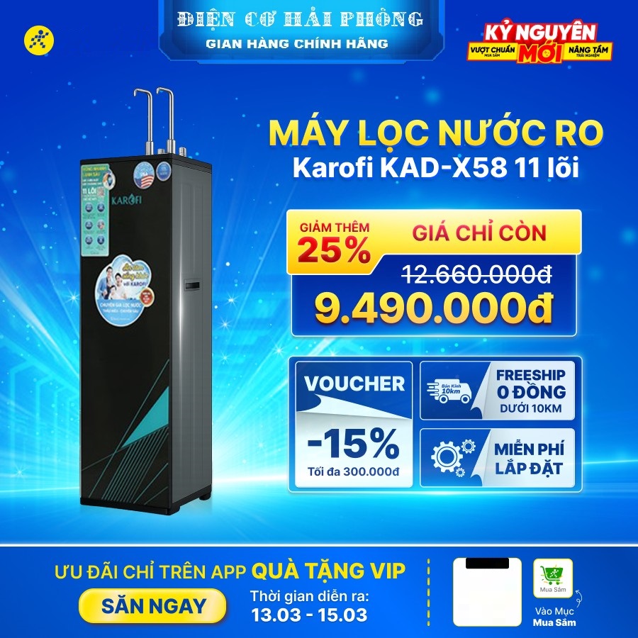 Máy lọc nước RO nóng nguội lạnh Karofi KAD-X58 11 lõi