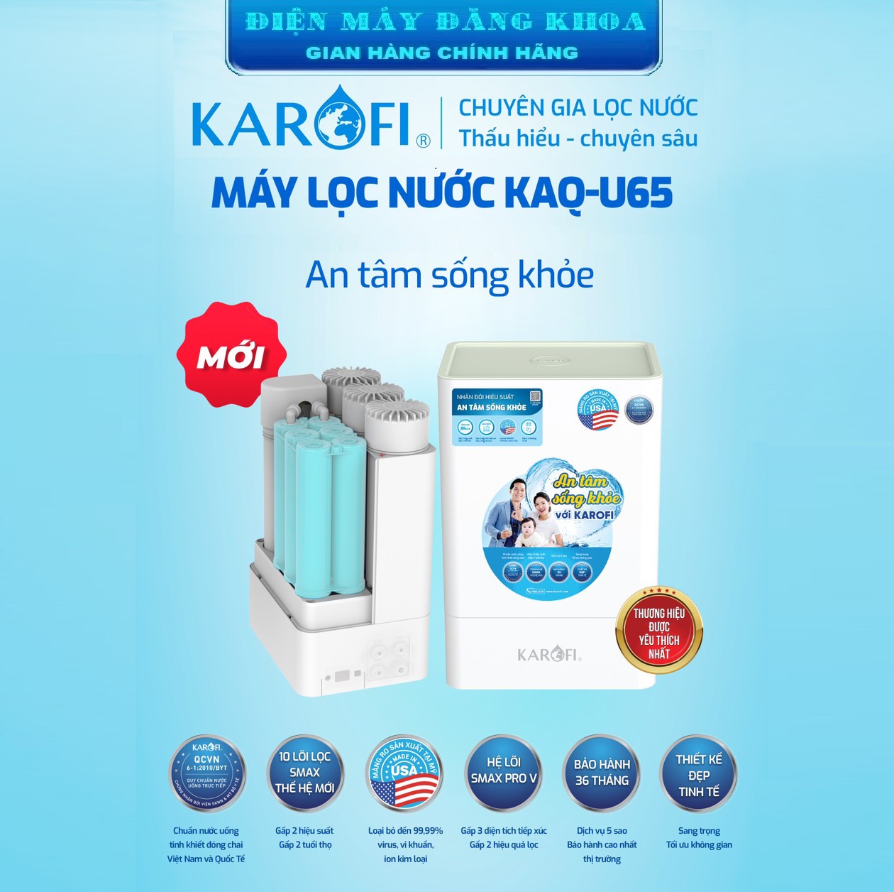 Máy lọc nước Karofi KAQ-U65 - 10 Lõi