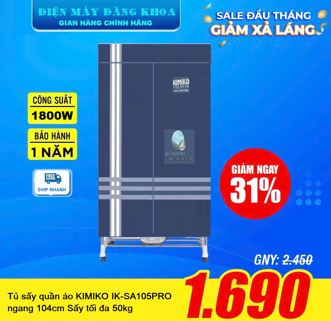 Tủ sấy quần áo KIMIKO IK-SA105PRO ngang 104cm