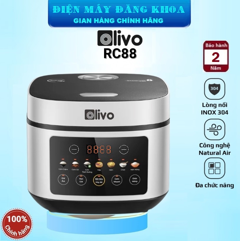 Nồi cơm điện tử Olivo RC88 1.5 lít  Lòng nồi inox 304 chống dính tự nhiên