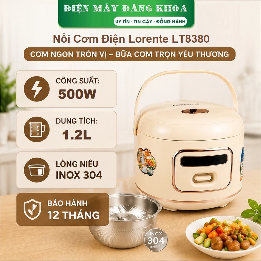 Nồi cơm điện lorente 1.2l lòng inox lt-8380