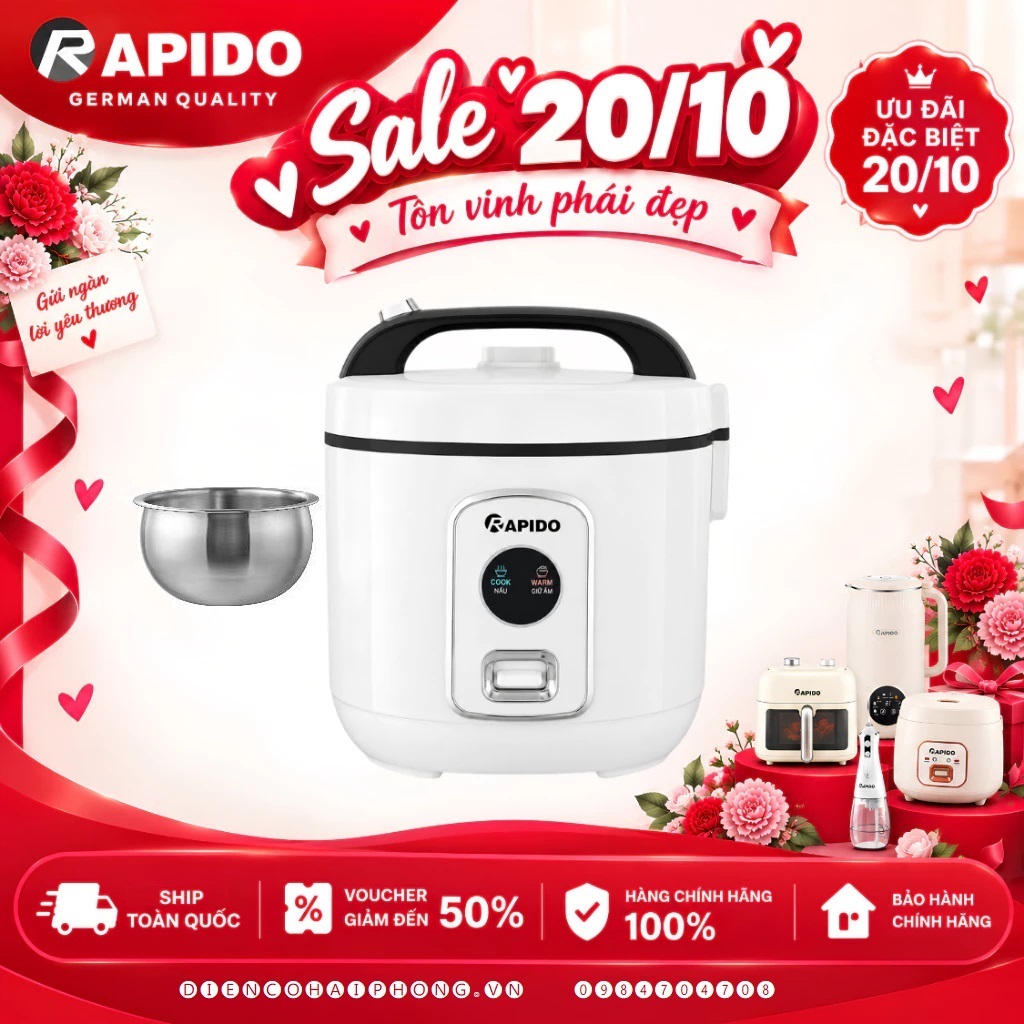 Nồi cơm điện lòng inox 1.8 lít Rapido RC-1.8M2S