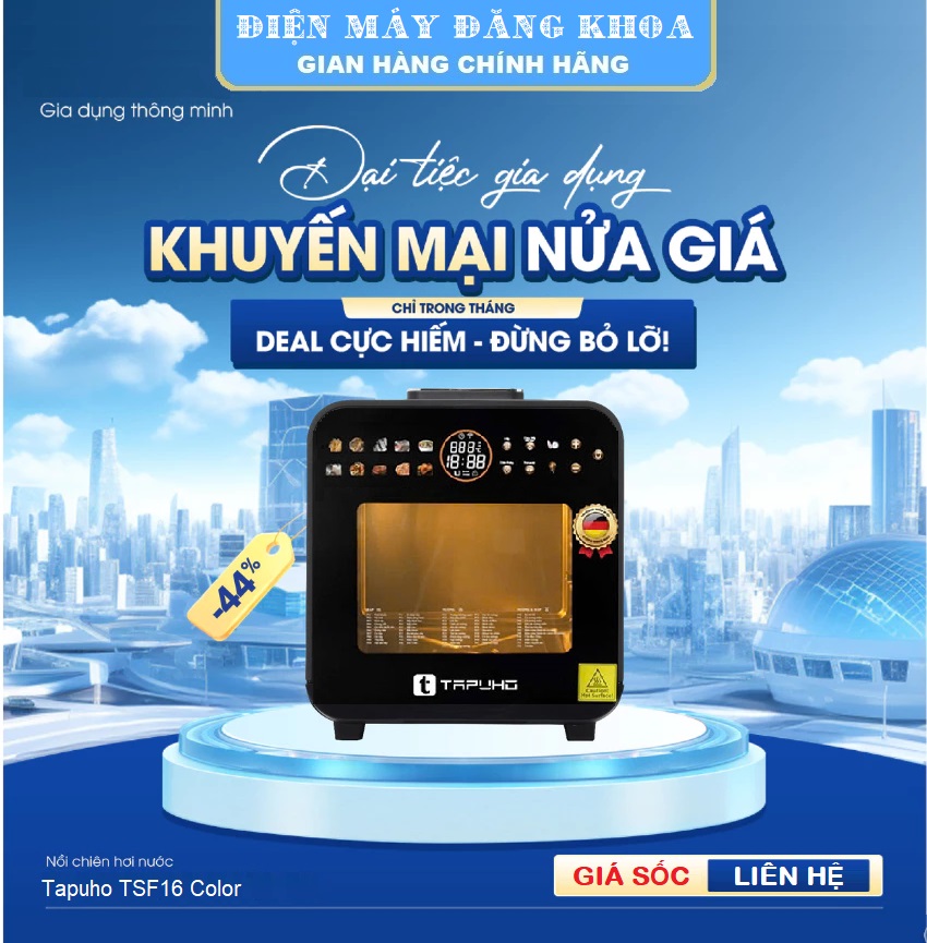 NỒI CHIÊN HƠI NƯỚC TAPUHO TSF16 COLOR , tặng găng tay