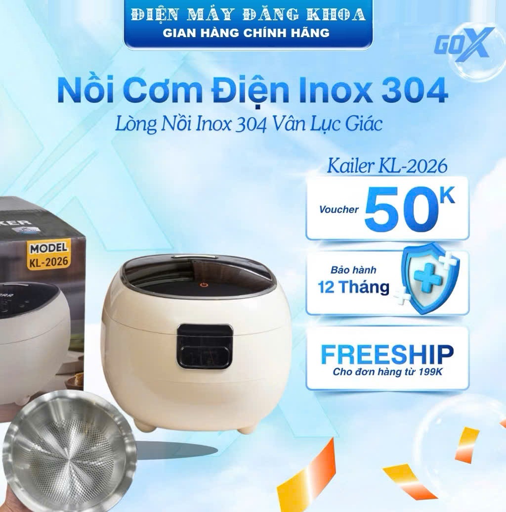 Nồi Cơm Điện tách đường LÒNG INOX Kailer KL-2026 Dung Tích 1.2L