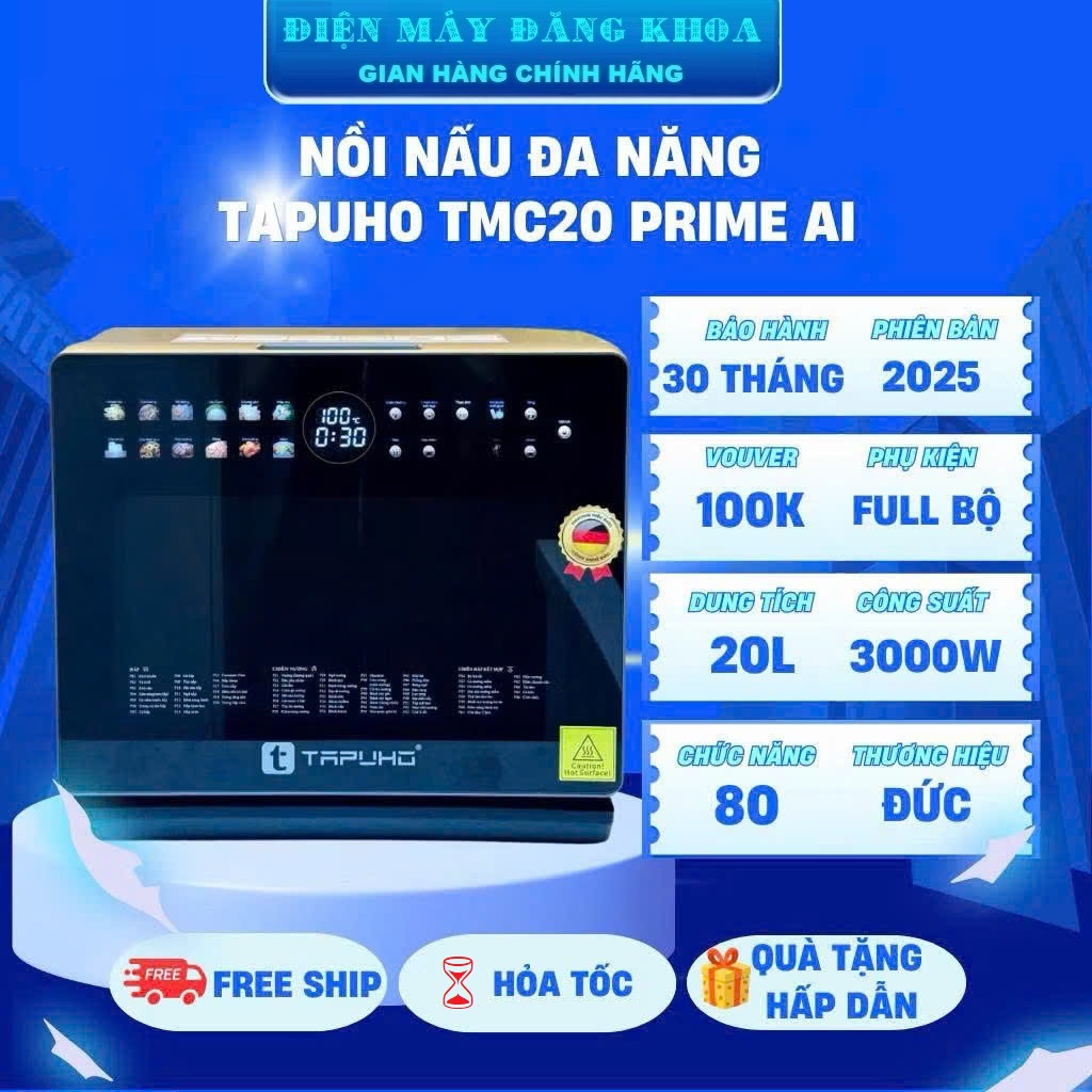 MÁY NẤU ĂN ĐA NĂNG TAPUHO TMC20 PrimeAI 20 LÍT  Tặng Găng tay