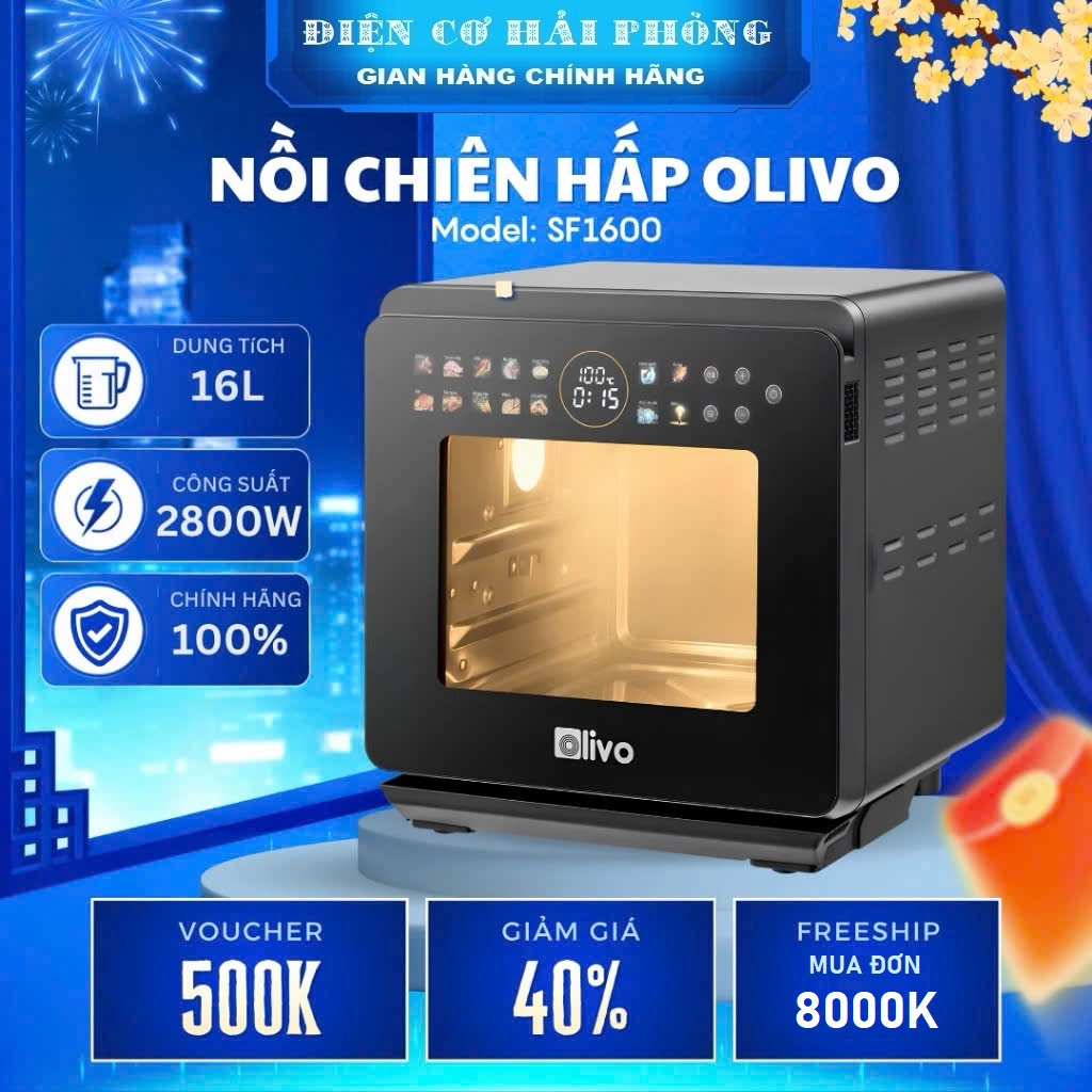 Nồi chiên hơi nước Olivo SF1600 tặng găng tay 16L
