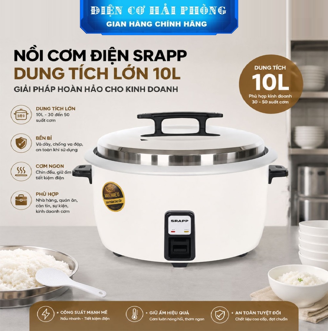 Nồi cơm điện Srapp 3800w 10L , nấu 6kg gạo