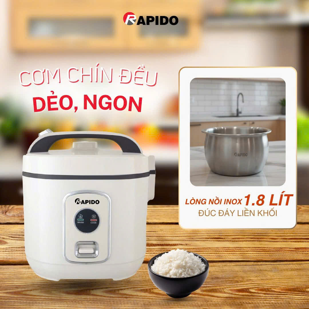 Nồi cơm điện lòng inox 1.8 Lít Rapido RC-1.8M2S XOONG INOX