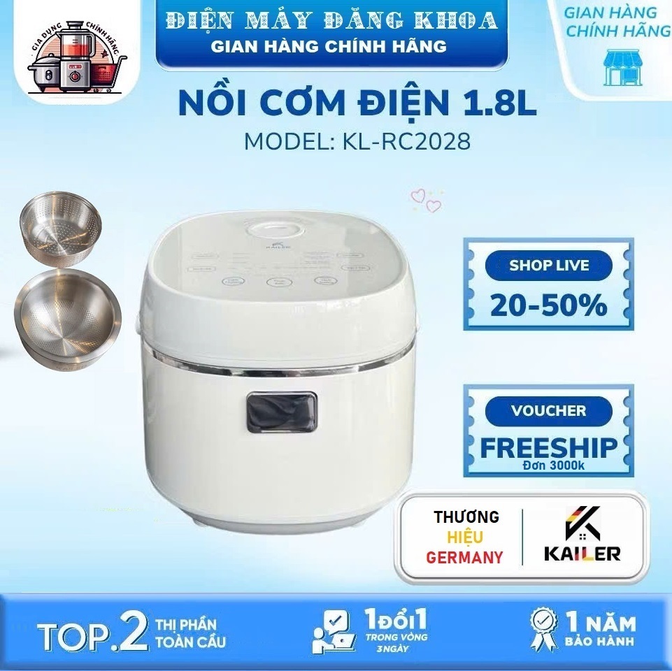 Nồi Cơm Điện Tử Lòng Nồi INOX Vân Lục Giác Kailer KL-RC2028 1.8L