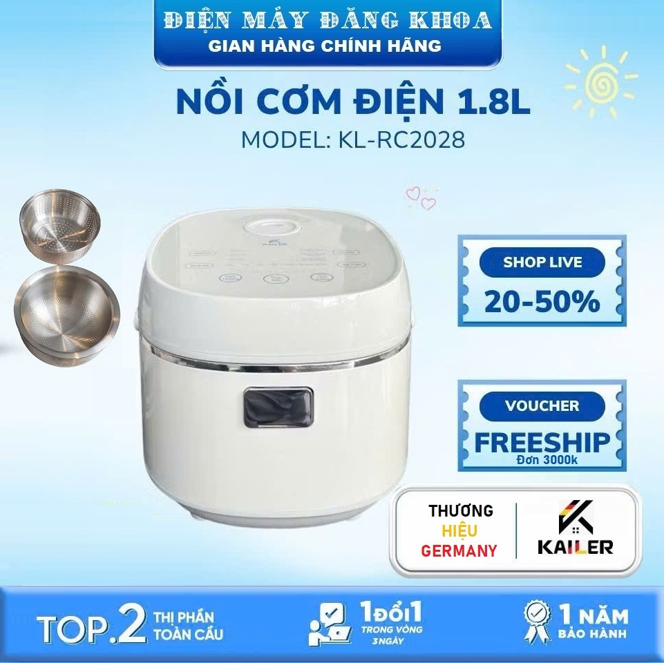Nồi Cơm Điện Tử Lòng Nồi INOX Vân Lục Giác Kailer KL-RC2028 1.8L