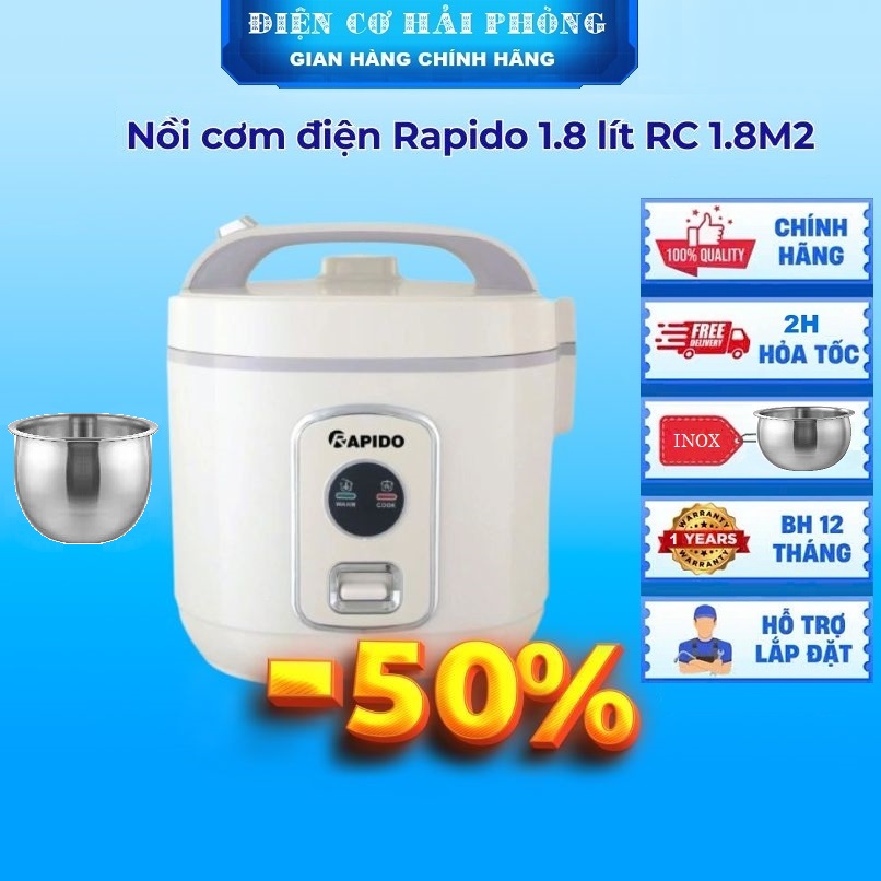 Nồi cơm điện lòng inox 1.8 lít Rapido RC-1.8M2S