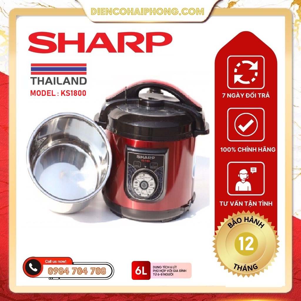 Nồi Áp Suất Điện Đa Năng Sharp KS-1800 Lòng Inox 6L